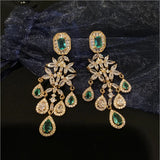 Golden Floral Water Drop Tassel Pendant Earrings
