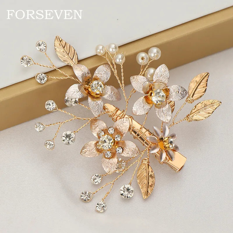 Golden Flower Bridal Hair Barrettes Clip