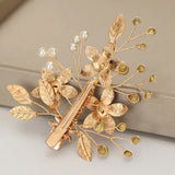 Golden Flower Bridal Hair Barrettes Clip