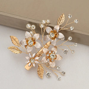 Golden Flower Bridal Hair Barrettes Clip