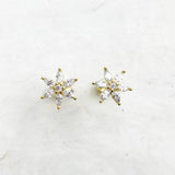 Golden Flower Ear Studs 925 Silver Zircon Stones Women Fine Earrings