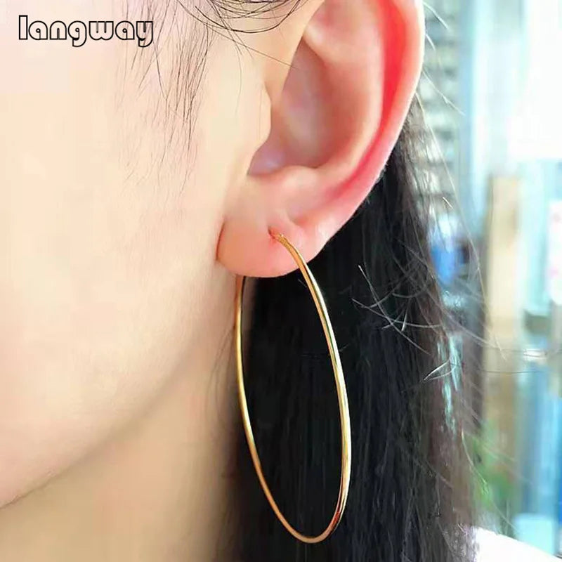 Gold Round Circle Earrings Hoops 925 Sterling Silver