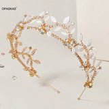Golden Hairband Hairpin Wedding Hair Accessories Rhinestone Pearls