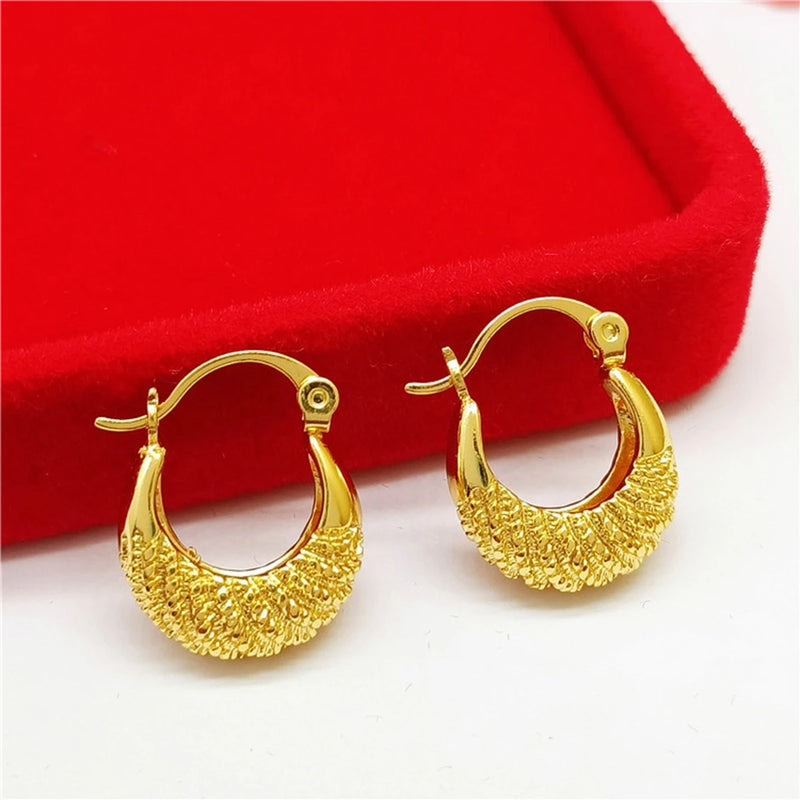 Golden Hoop Earrings Geometry Jewelry For Women Retro Girl Earrings Gift