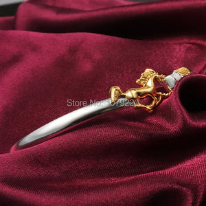 Golden Horse Bracelet Women Girl Charm Silver Bangle Jewelry