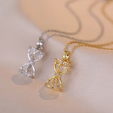 Golden Hourglass Necklace with Zircon Stone Rotating Eternal Pendant