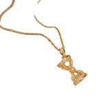Golden Hourglass Necklace with Zircon Stone Rotating Eternal Pendant