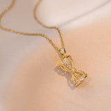 Golden Hourglass Necklace with Zircon Stone Rotating Eternal Pendant