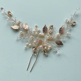 Golden Leaf Pearl Hairpin Alloy Bridal Wedding Hairwear Charming Jewelry