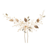 Golden Leaf Pearl Hairpin Alloy Bridal Wedding Hairwear Charming Jewelry