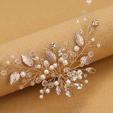 Golden Leaf Pearl Hairpin Alloy Bridal Wedding Hairwear Charming Jewelry