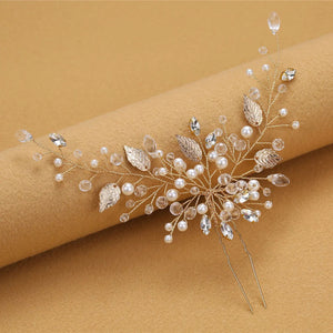 Golden Leaf Pearl Hairpin Alloy Bridal Wedding Hairwear Charming Jewelry