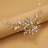 Golden Leaf Pearl Hairpin Alloy Bridal Wedding Hairwear Charming Jewelry