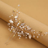 Golden Leaf Pearl Hairpin Alloy Bridal Wedding Hairwear Charming Jewelry