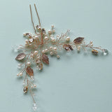 Golden Leaf Pearl Hairpin Alloy Bridal Wedding Hairwear Charming Jewelry