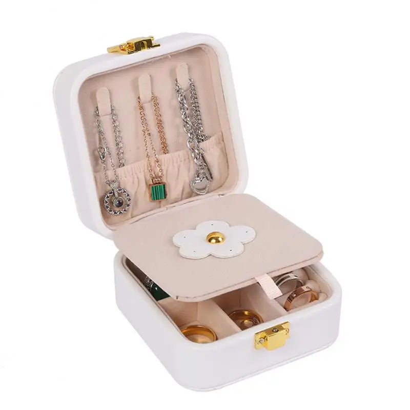 Golden Lock Jewelry Organizer Box Women's Leather Accessory Case