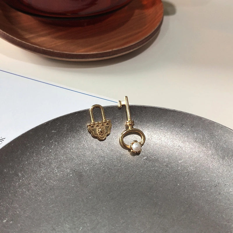 925 Silver Key Stud Earrings with Pearls - Prom Jewelry Gift