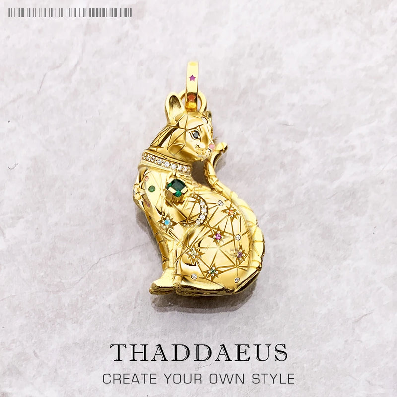 Golden Magical Cat Pendant 925 Sterling Silver Gift For Woman