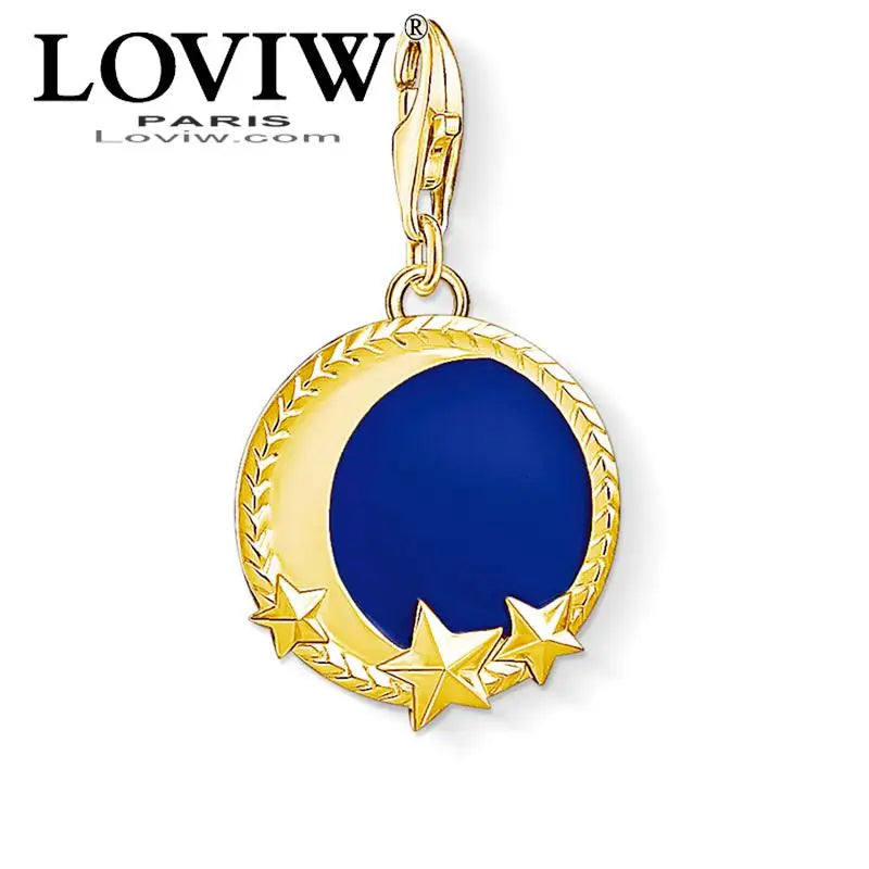 Golden Moon & Star Charm Pendant, Vintage Jewelry Gift for Women Men