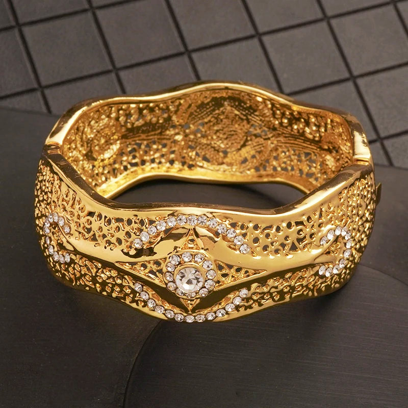 Golden Moroccan Rhinestone Bangle Ethnic Bracelet