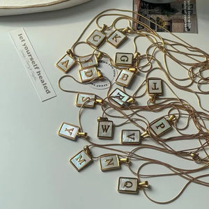 Golden Alphabet Necklace Stainless Steel Pendant Shell Square Letters