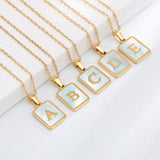 Golden Alphabet Necklace Stainless Steel Pendant Shell Square Letters