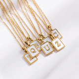 Golden Alphabet Necklace Stainless Steel Pendant Shell Square Letters