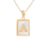 Golden Alphabet Necklace Stainless Steel Pendant Shell Square Letters