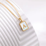 Golden Alphabet Necklace Stainless Steel Pendant Shell Square Letters