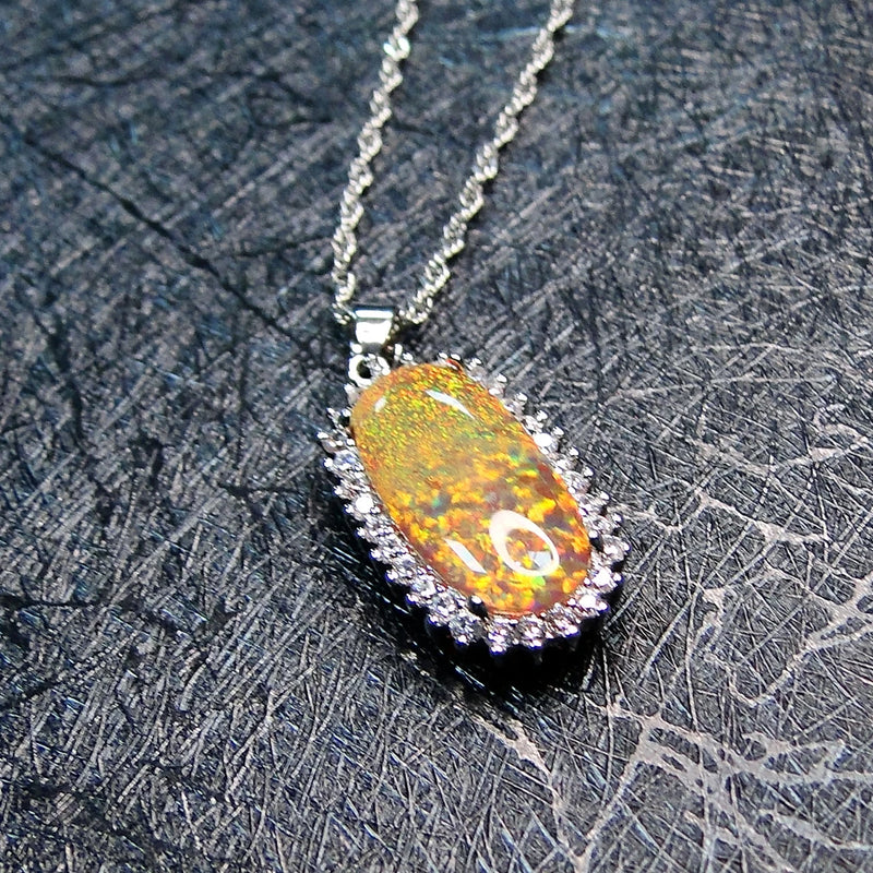 Golden Olive Opal Vintage Necklace Pendant Personalized