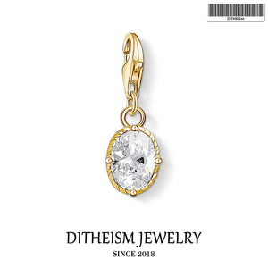Golden Oval Charm Pendant 925 Sterling Silver Ethnic Gift