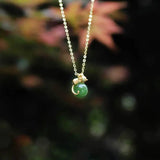 Hetian Jade Green Jade Rat Pendant 925 Sterling Silver Necklace Lucky Gift