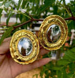Golden Round Geometric Earrings for Women