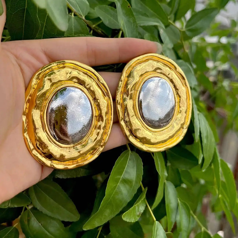 Golden Round Geometric Earrings for Women