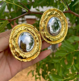 Golden Round Geometric Earrings for Women