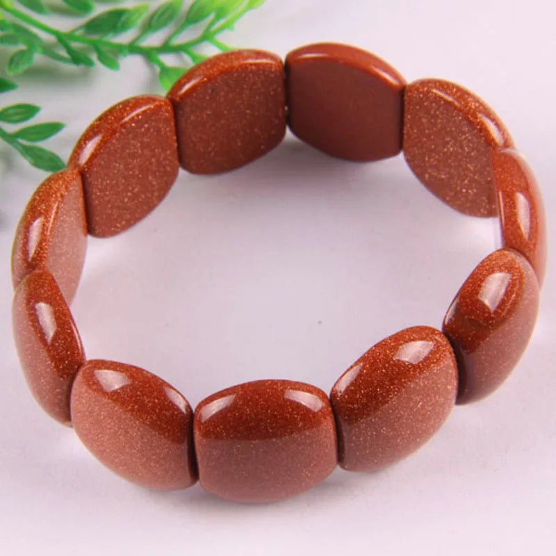Golden Sandstone Beads Stretch Bracelet 7 Inch Jewelry For Woman
