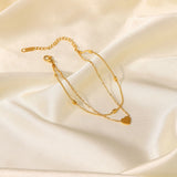 Golden Heart Clover Double Foot Chain Anklet