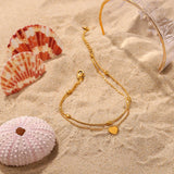 Golden Heart Clover Double Foot Chain Anklet