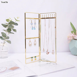 Golden Screen Jewelry Stand Light Style Earrings Necklace Storage