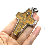 Golden Skull Men Bone Pendant Stainless Steel Biker Cross