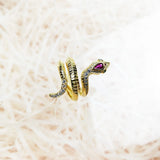 Golden Snake Ring 925 Sterling Silver Vintage Style Symbol of Seduction Wisdom