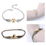 Golden Snitch Bracelet Antique Angel Wing Charm Jewelry Pearl Bracelet