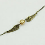 Golden Snitch Bracelet Antique Angel Wing Charm Jewelry Pearl Bracelet