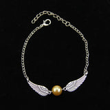 Golden Snitch Bracelet Antique Angel Wing Charm Jewelry Pearl Bracelet