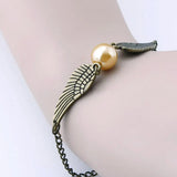 Golden Snitch Bracelet Antique Angel Wing Charm Jewelry Pearl Bracelet