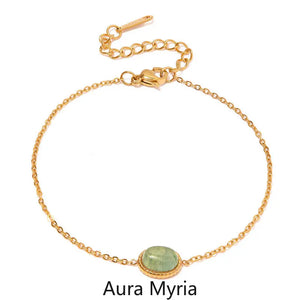 Green Stone Charm Bracelet for Women Golden Chain Minimalist Jewelry