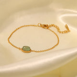 Green Stone Charm Bracelet for Women Golden Chain Minimalist Jewelry