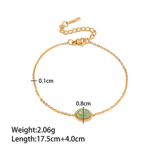 Green Stone Charm Bracelet for Women Golden Chain Minimalist Jewelry