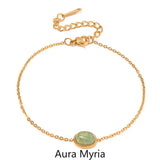 Green Stone Charm Bracelet for Women Golden Chain Minimalist Jewelry
