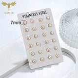 Golden Stainless Steel Stud Earings for Women 12 Pairs Pack 5-10mm